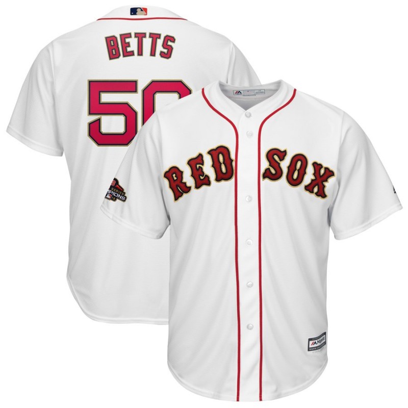 Men MLB Boston Red Sox #50 Betts white Gold Letter game jerseys->women mlb jersey->Women Jersey